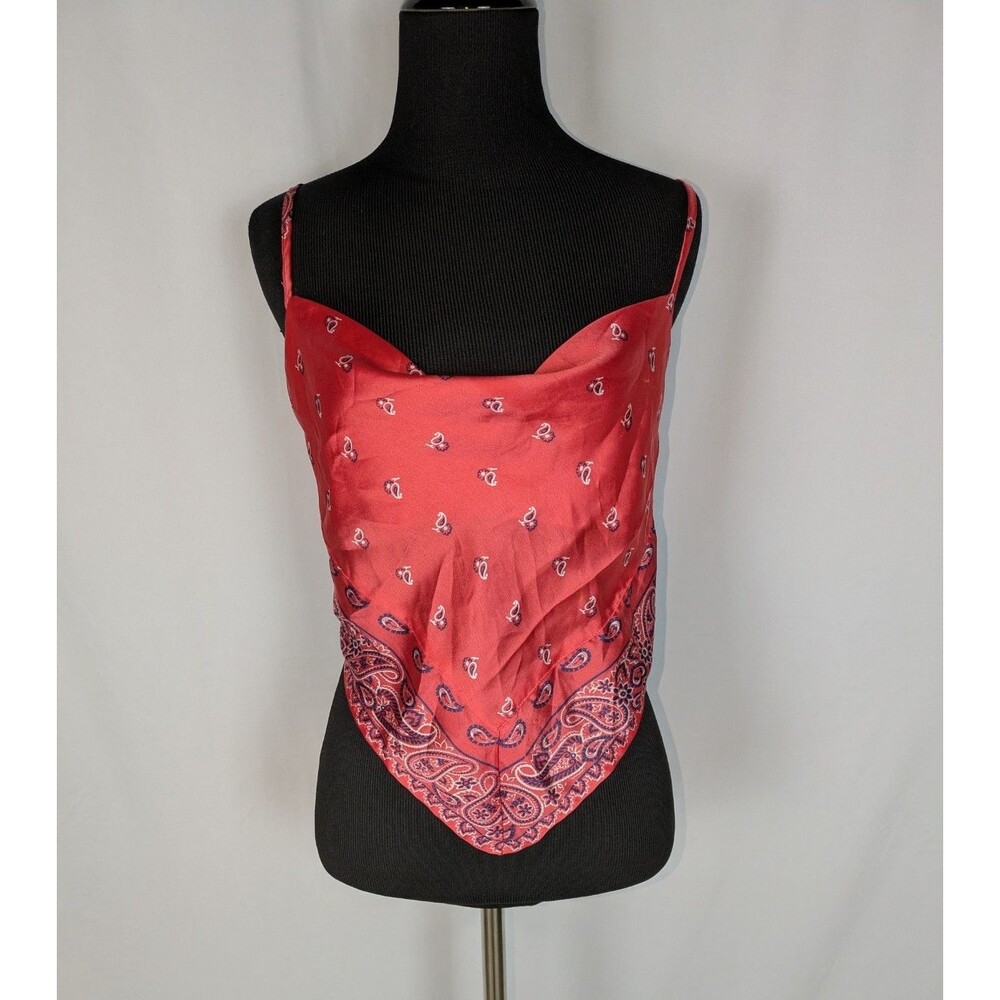 Japna Pink Paisley Satin Handkerchief Cowl Neck Bandana Cami Top M Y2K Cowgirl